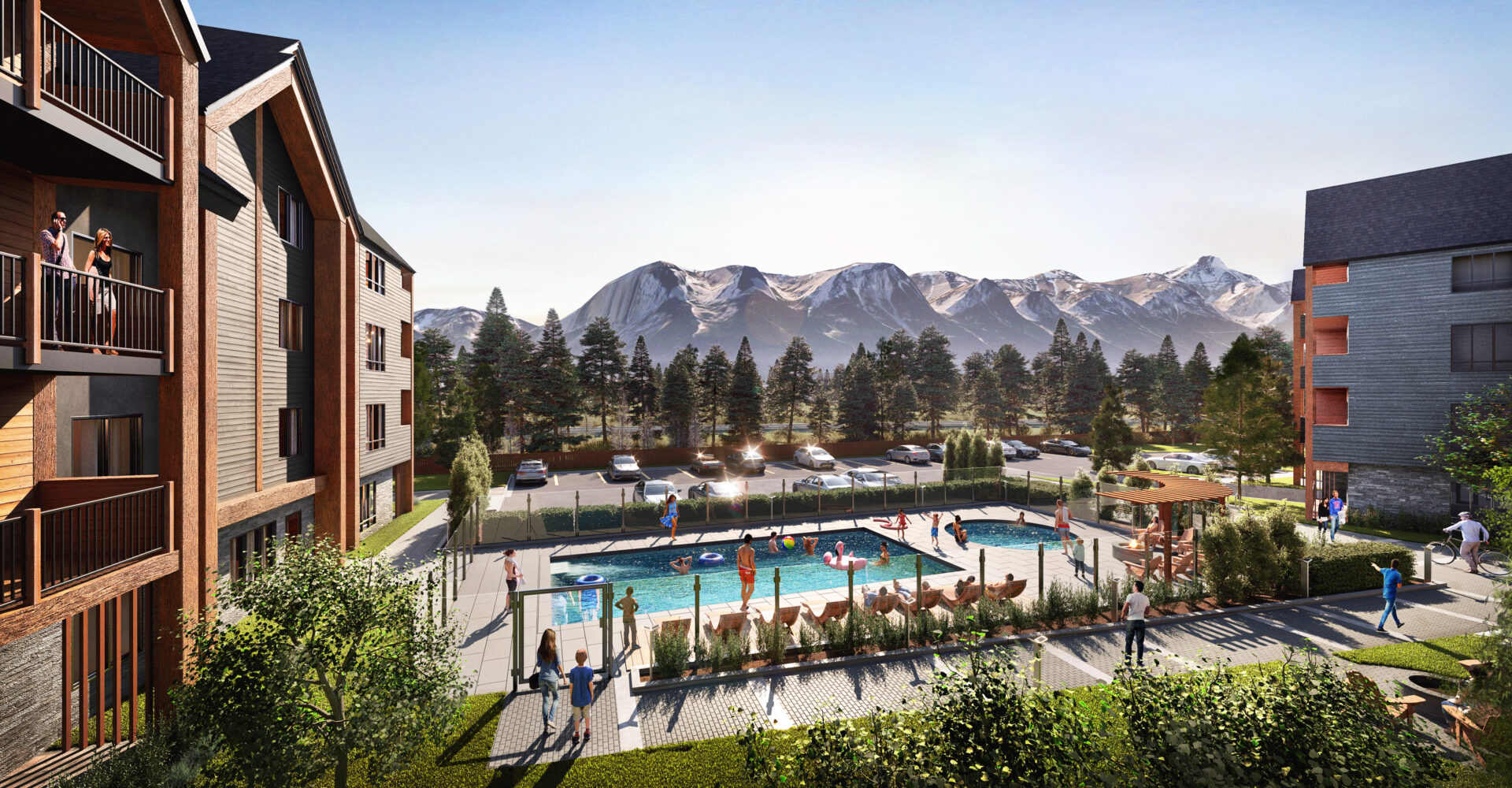 Collaborative work environment graphic with workers completing tasks infographic