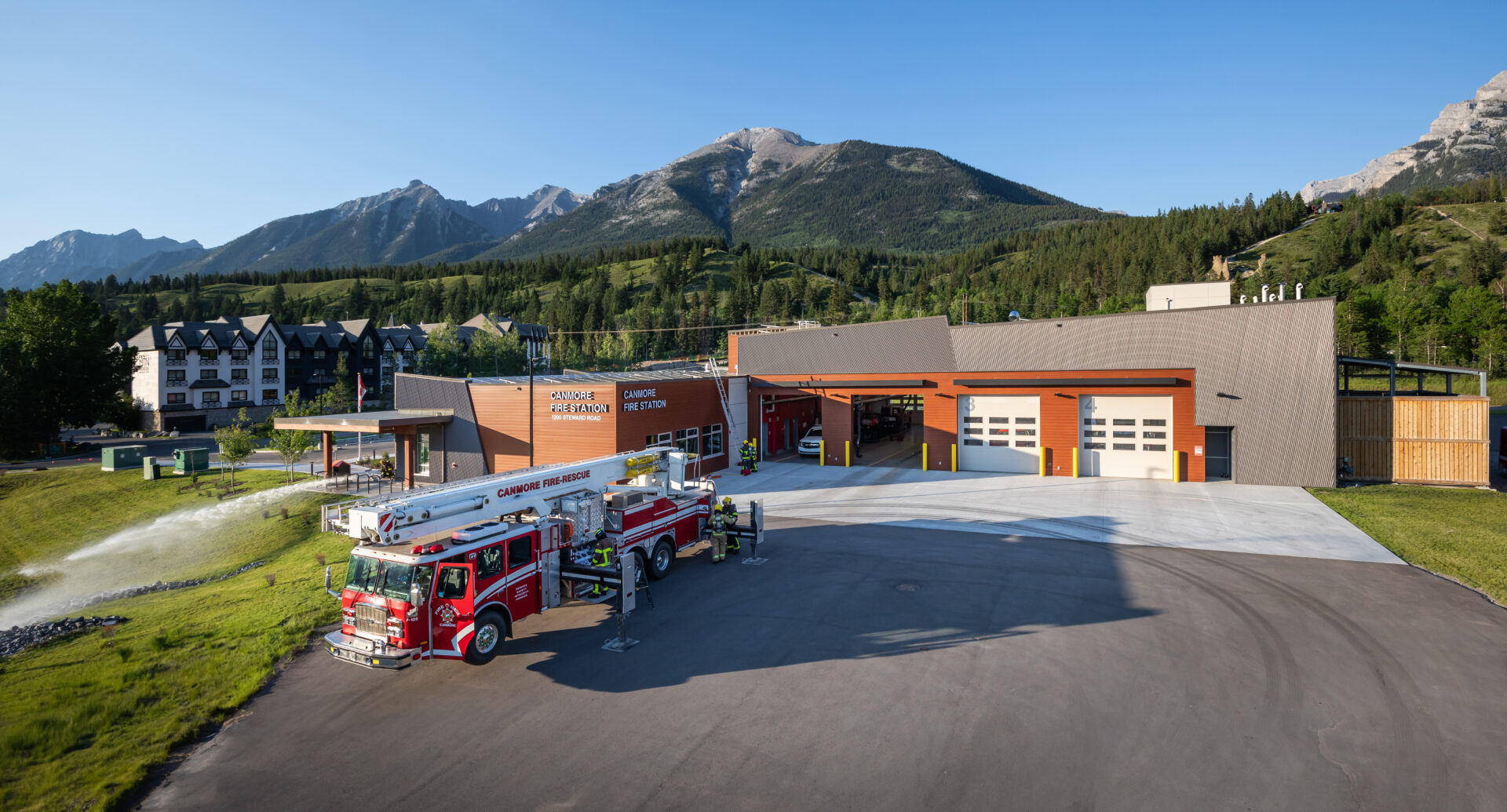 Collaborative work environment graphic with workers completing tasks infographic